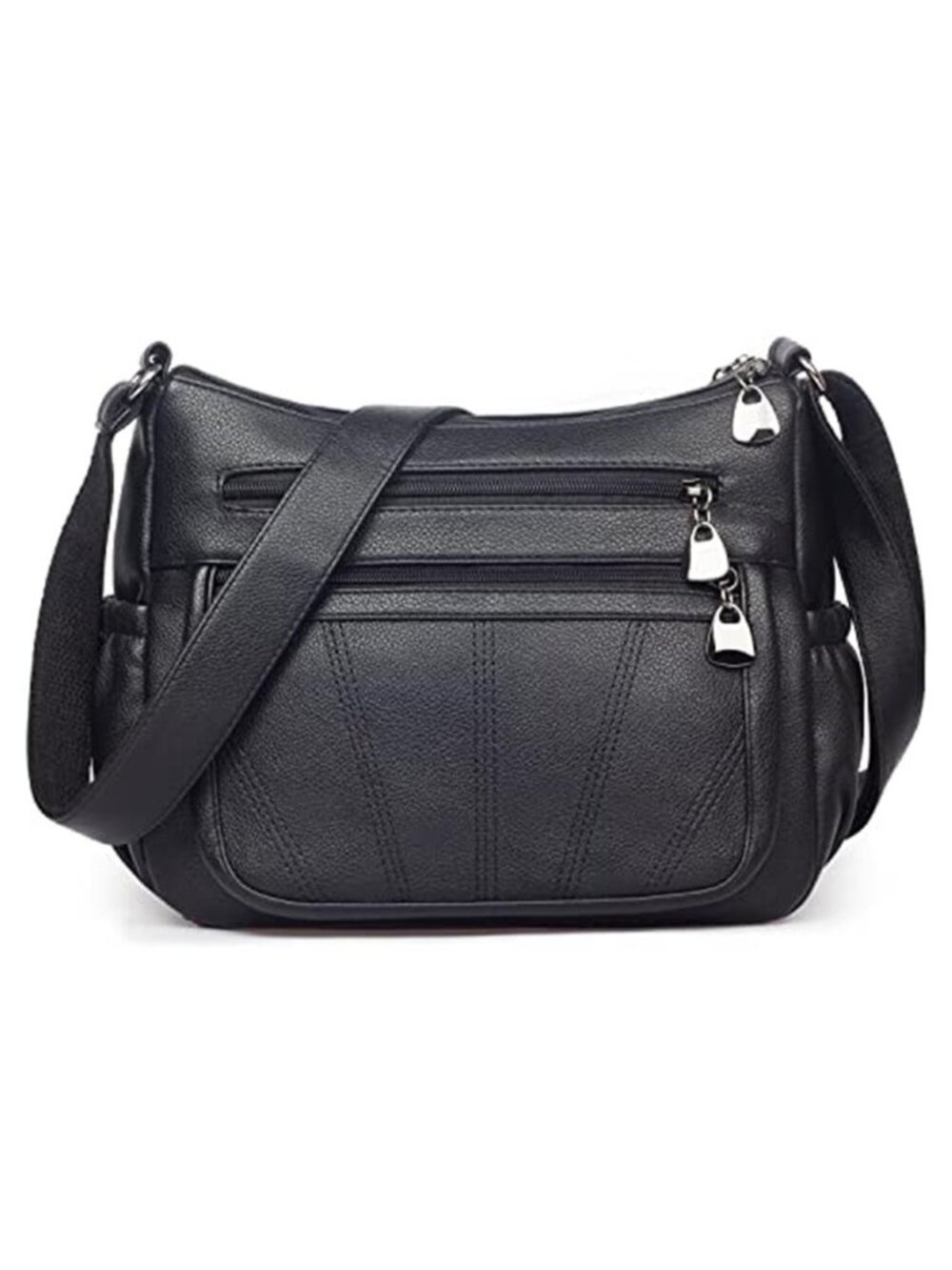Faux Leather Crossbody Bag Multi Pocket Shoulder Purse Soft Zip Travel Handbag